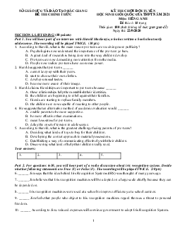 Kì thi chọn đội tuyển chính thức dự thi HSG quốc gia lớp 12 THPT tỉnh Bắc Giang năm học 2020-2021 môn thi Tiếng Anh
