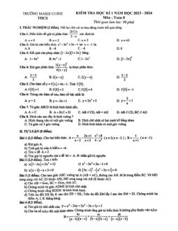 Đề học kì 1 Toán 8 năm 2023 – 2024 trường Marie Curie – Hà Nội