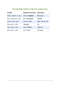 Từ vựng Tiếng Anh lớp 4 Unit 20 | Global Success