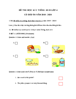 Đề thi học kỳ 2 môn Tiếng Anh lớp 4 trường Tiểu học Nguyễn Huệ