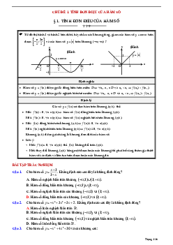 Tóm tắt lý thuyết và bài tập trắc nghiệm tính đơn điệu của hàm số Toán 12