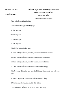 Đề thi học kì 2 môn Tin Học 3 năm 2022 - 2023 (Đề 4) | Cánh diều
