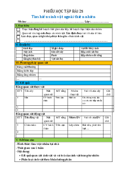 Chủ đề 8. Bài 25: Tìm hiểu sinh vật ngoài thiên nhiên(Phiếu học tập) | Bài giảng KHTN 6 | Cánh diều