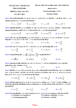 Đề thi thử tốt nghiệp THPT môn Lý 2022 Chuyên Nguyễn Trãi-Lần 2 có lời giải chi tiết