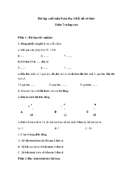 Đề kiểm tra cuối tuần Toán lớp 2 Kết nối - Tuần 7 (nâng cao)