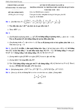 Đề thi vào 10 môn Toán (chuyên) năm 2020 – 2021 trường chuyên Lê Quý Đôn – Lai Châu