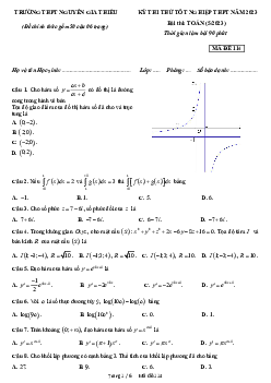 Đề thi thử THPT Quốc gia năm 2023 môn Toán trường Nguyễn Gia Thiều, Hà Nội
