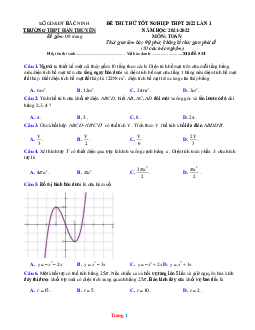 Đề thi thử tốt nghiệp môn Toán 2022 THPT Hàn Thuyên lần 1 (có đáp án)
