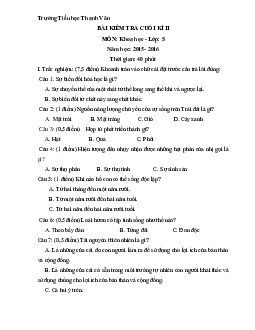 Đề thi học kì 2 môn Khoa học lớp 5 trường tiểu học Thanh Văn, Hà Nội năm 2015 - 2016