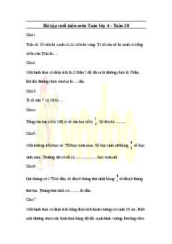 Bài tập cuối tuần Toán lớp 4 Cánh diều - Tuần 28