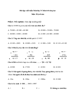 Bài tập cuối tuần Toán lớp 3 Chân trời sáng tạo - Tuần 29