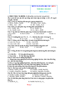 TOP 4 đề ôn tập giữa kỳ I năm 2022-2023 môn hóa 9 (có lời giải)