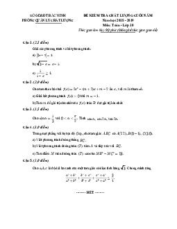 Đề kiểm tra chất lượng Toán 10 năm 2018 – 2019 sở GD&ĐT Bắc Ninh