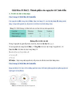 Giải Hóa 10 Bài 2: Thành phần của nguyên tử Cánh diều