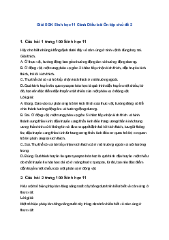 Giải SGK Sinh học 11 Cánh Diều bài Ôn tập chủ đề 2