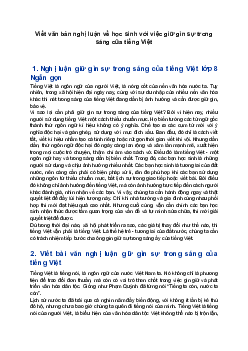 Văn mẫu 8 Nghị luận về một vấn đề của đời sống | Viết văn bản nghị luận về học sinh với việc giữ gìn sự trong sáng của tiếng Việt