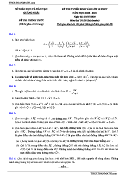 Đề tuyển sinh lớp 10 môn Toán (chuyên) năm 2020 – 2021 sở GD&ĐT Quảng Ngãi