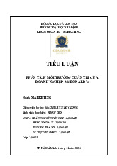 Phân tích môi trường quản trị McDonald's | Môn Đại cương quản trị học - Đại học Gia Định