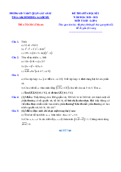 Đề thi giữa học kì 1 Toán 6 năm 2020 – 2021 trường THCS Archimedes Academy – Hà Nội