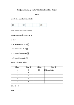 Phiếu bài tập cuối tuần lớp 2 môn Toán Kết nối tri thức - Tuần 1