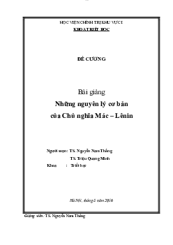 Đề cương môn Những nguyên lí cơ bản của Chủ nghĩa Mác - Lênin | Học viện Chính trị quốc gia Hồ Chí Minh