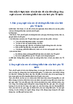 Văn mẫu 8 Nghị luận về một vấn đề của đời sống | Suy nghĩ của em về những biểu hiện của tình yêu Tổ quốc