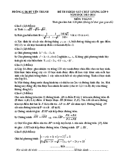 Đề khảo sát chất lượng Toán 9 năm 2023 – 2024 phòng GD&ĐT Yên Thành – Nghệ An