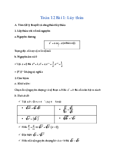Toán 12 Bài 1: Lũy thừa