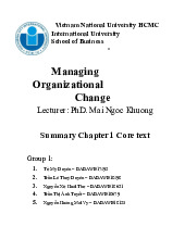 Chapter 1 summary Môn Managing Organizational Change | Trường Đại học Quốc tế, Đại học Quốc gia Thành phố Hồ Chí Minh