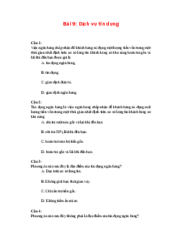 Trắc nghiệm Kinh tế và Pháp luật 10 Bài 9: Dịch vụ tín dụng | Kết nối tri thức