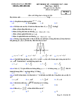 Đề thi học kỳ 1 Toán 12 năm học 2017 – 2018 trường THPT Bến Tre – Vĩnh Phúc