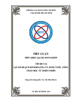 Tiểu luận môn Khởi tạo doanh nghiệp | Trường Cao đẳng Công thương Thành phố Hồ Chí Minh