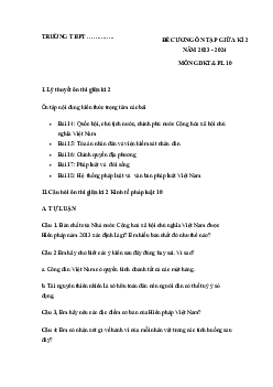 Đề cương giữa học kì 2 môn Giáo dục kinh tế và Pháp luật 10 sách Chân trời sáng tạo