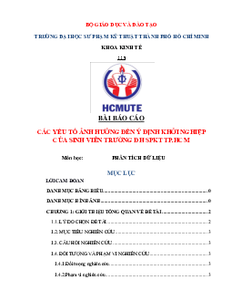 Bài báo cáo môn Phân tích dữ liệu đề tài "Các yếu tố ảnh hưởng đến ý định khởi nghiệp của sinh viên Đại học Sư phạm kỹ thuật"