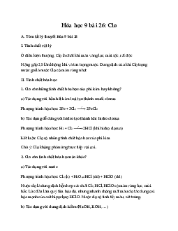 Hóa học 9 bài 26: Clo