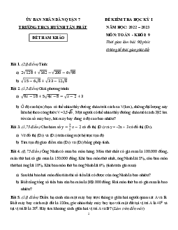 Đề tham khảo học kỳ 1 Toán 9 năm 2022 – 2023 trường THCS Nguyễn Hiền – TP HCM