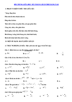 Đề cương ôn tập giữa học kì 1 môn Toán 8 sách Chân trời sáng tạo