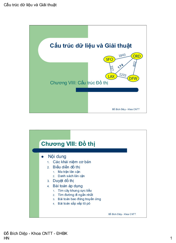 Chương VIII Cấu trúc Đồ thị - Giáo trình Cấu trúc dữ liệu và giải thuật | Trường Đại học Bách khoa Hà Nội