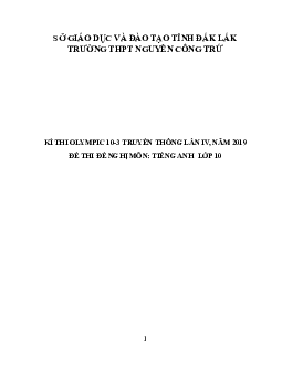Đề thi Olympic 10 tháng 3 lần thứ 3 môn Tiếng Anh năm 2019 môn Tiếng Anh 10 THPT Nguyễn Công Trứ