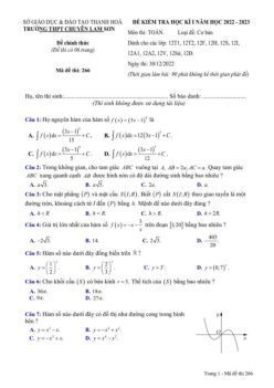 Đề học kì 1 Toán 12 năm 2022 – 2023 trường chuyên Lam Sơn – Thanh Hóa