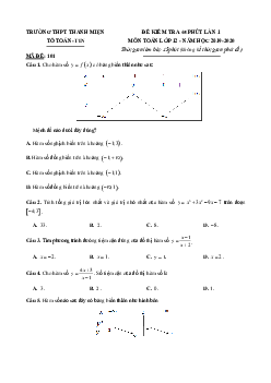 Đề kiểm tra Toán 12 lần 1 năm 2019 – 2020 trường Thanh Miện – Hải Dương