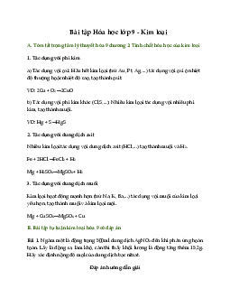 Bài tập Hóa học 9: Chương 2 Kim loại