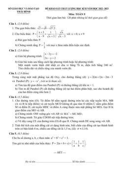 Đề thi học kì 2 Toán 9 năm 2022 – 2023 sở GD&ĐT Thái Bình