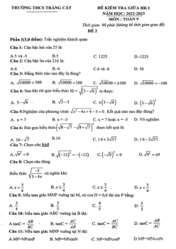 Đề giữa HK1 Toán 9 năm 2022 – 2023 trường THCS Tràng Cát – Hải Phòng