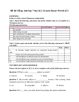 Đề thi Tiếng Anh lớp 7 học kì 2 i-Learn Smart World số 2
