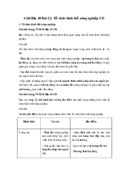 Giải Địa 10 Bài 22: Tổ chức lãnh thổ nông nghiệp CD