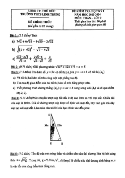 Đề cuối học kỳ 1 Toán 9 năm 2023 – 2024 trường THCS Linh Trung – TP HCM