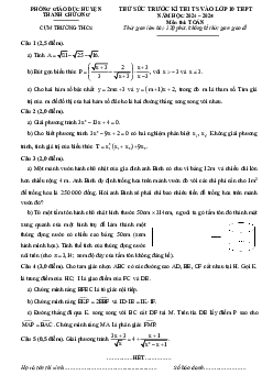 Đề thi thử Toán vào lớp 10 năm 2024 – 2025 cụm THCS Thanh Chương – Nghệ An
