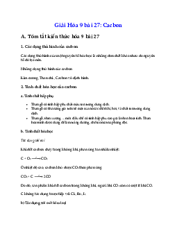 Giải Hóa 9 Bài 27: Cacbon