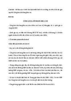 Giải Địa lí 11 Bài 8: Thực hành Viết báo cáo về tình hình phát triển kinh tế - xã hội ở Cộng hòa Liên bang Bra-xin | Kết nối tri thức | Kết nối tri thức